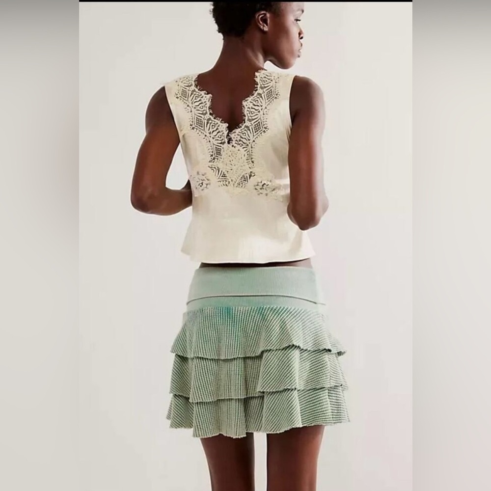 FREE PEOPLE FP One Alphina Tiered Thermal Women's Skirt - Blue Surf - Large